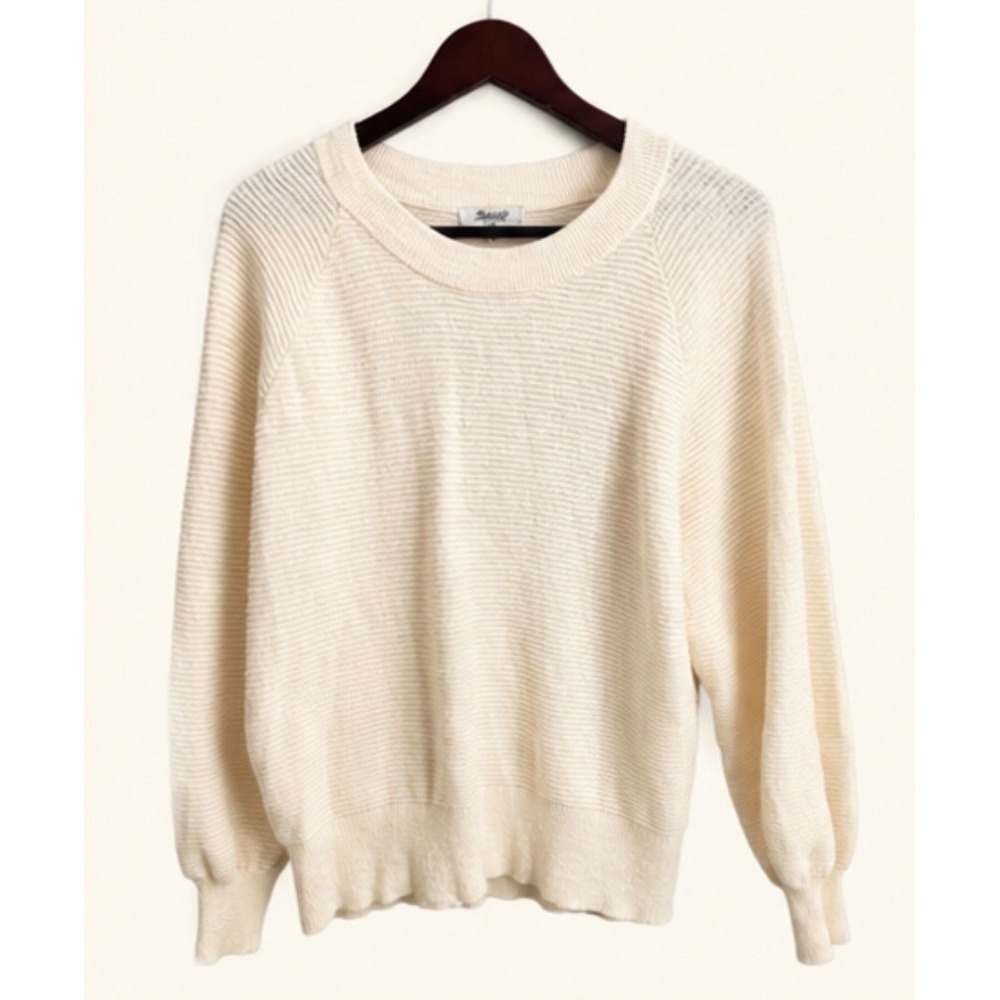 Madewell Ribbed Balloon Sleeve Sweater Women L Ivory EUC Raglan Pullover